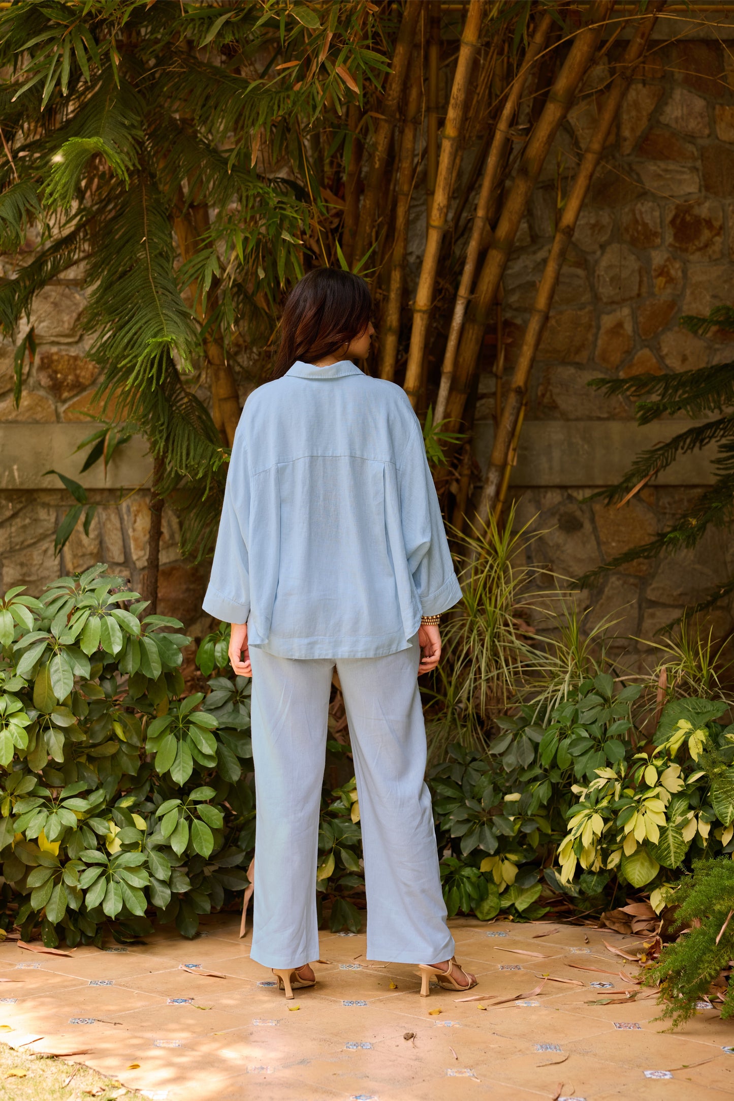 Ivy Shirt and Linen Pants Set - Blue