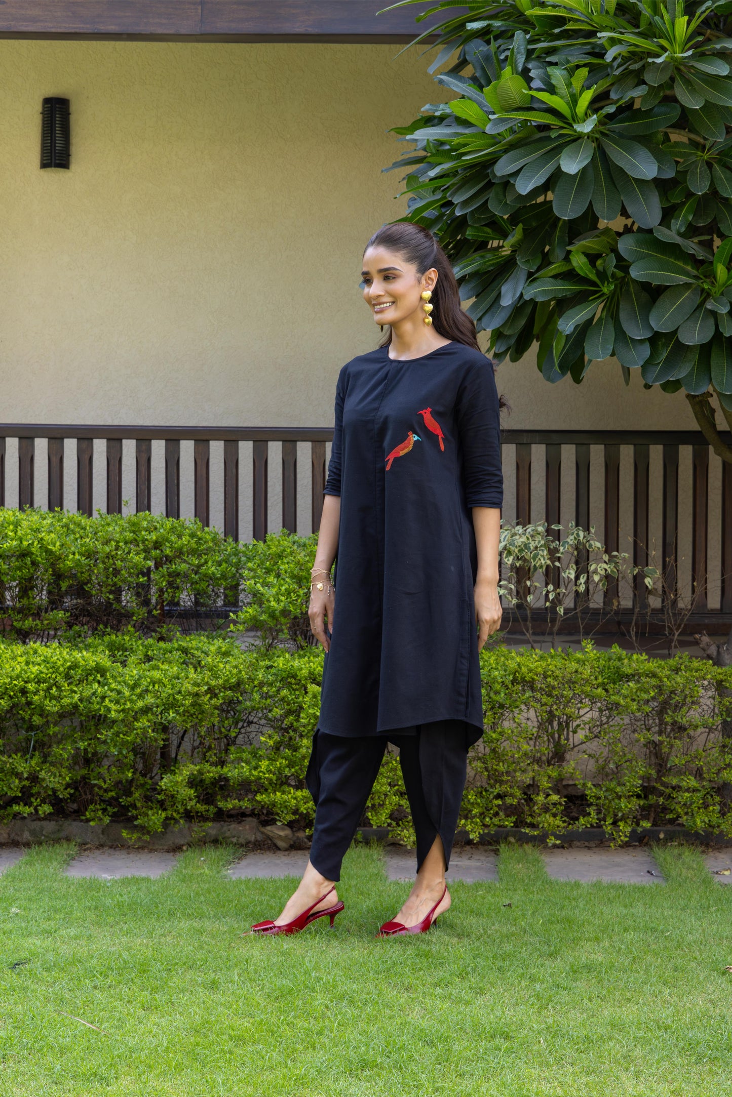 Nora Dhoti Pant Cord Set With Embroidery BLACK