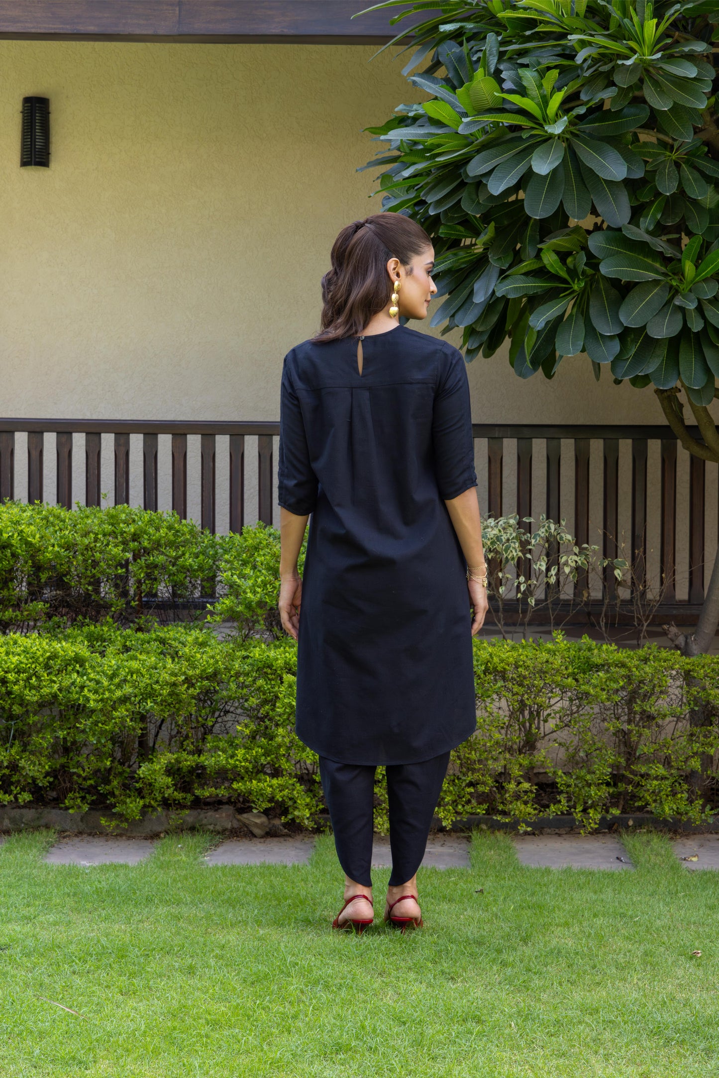 Nora Dhoti Pant Cord Set With Embroidery BLACK