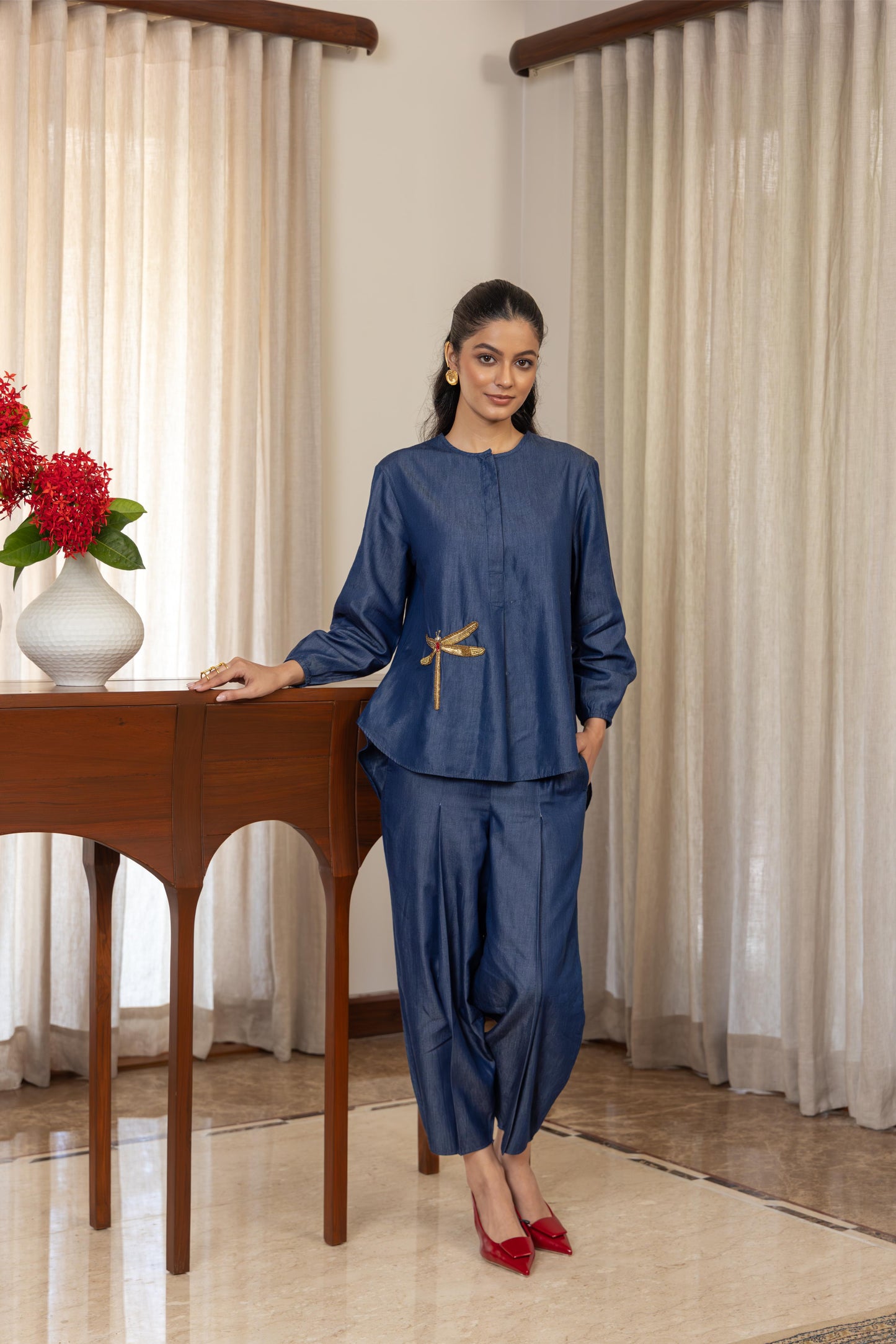 Olena Co-ord Pant Set Dark Wash Dragonfly