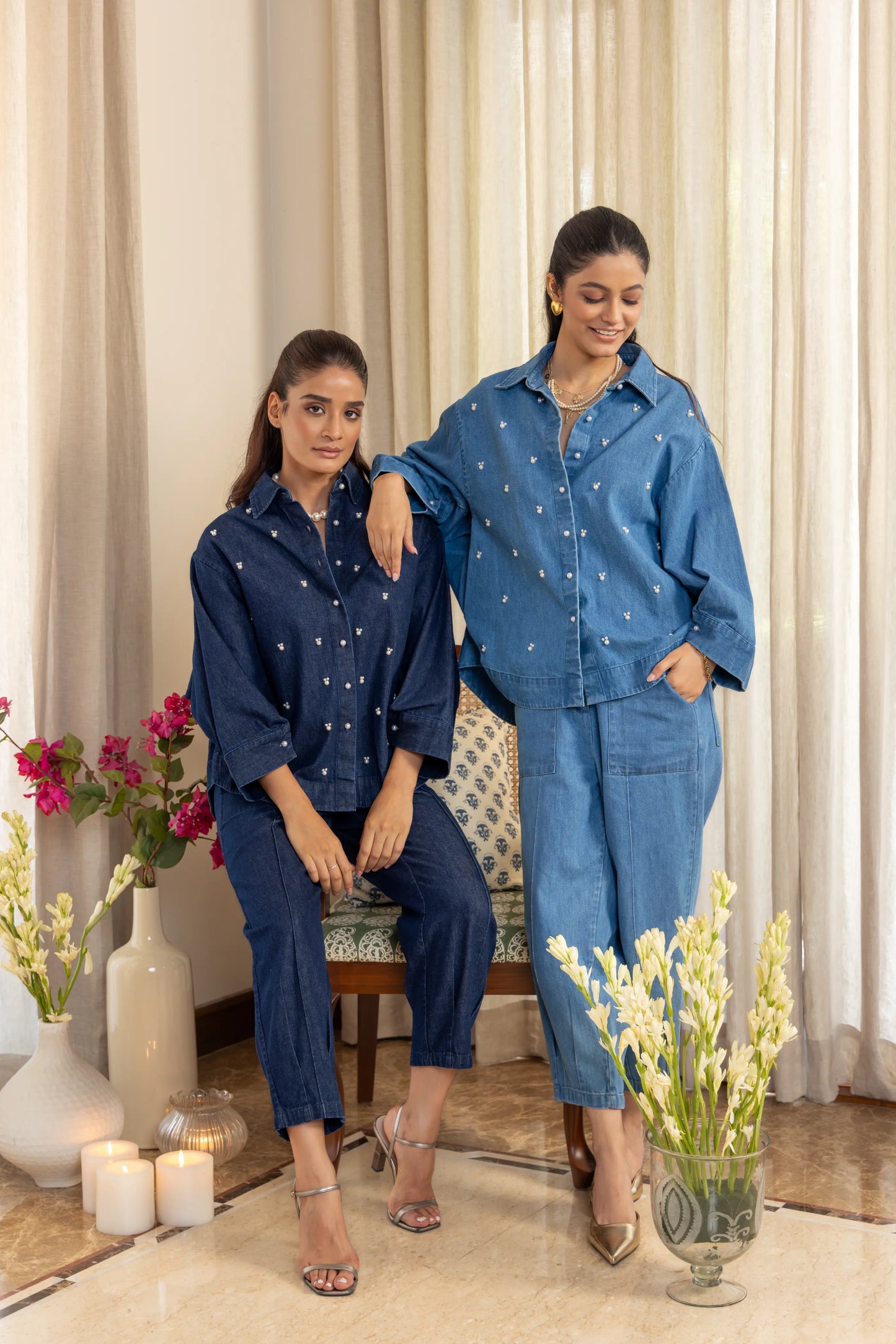June Co-Ord Pant Set Dark Wash Pearl