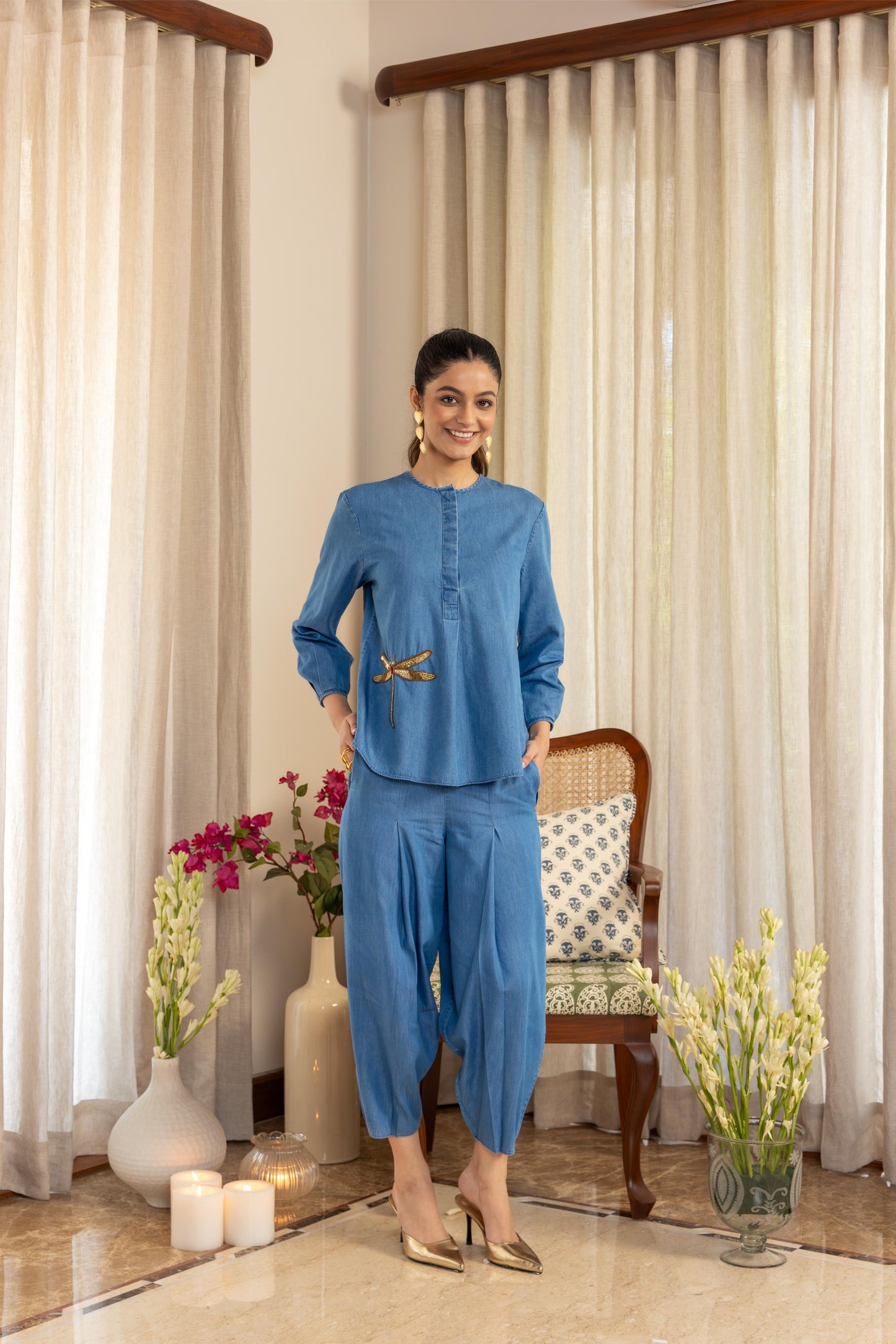 Olena Co-ord Pant Set Light Wash Dragonfly