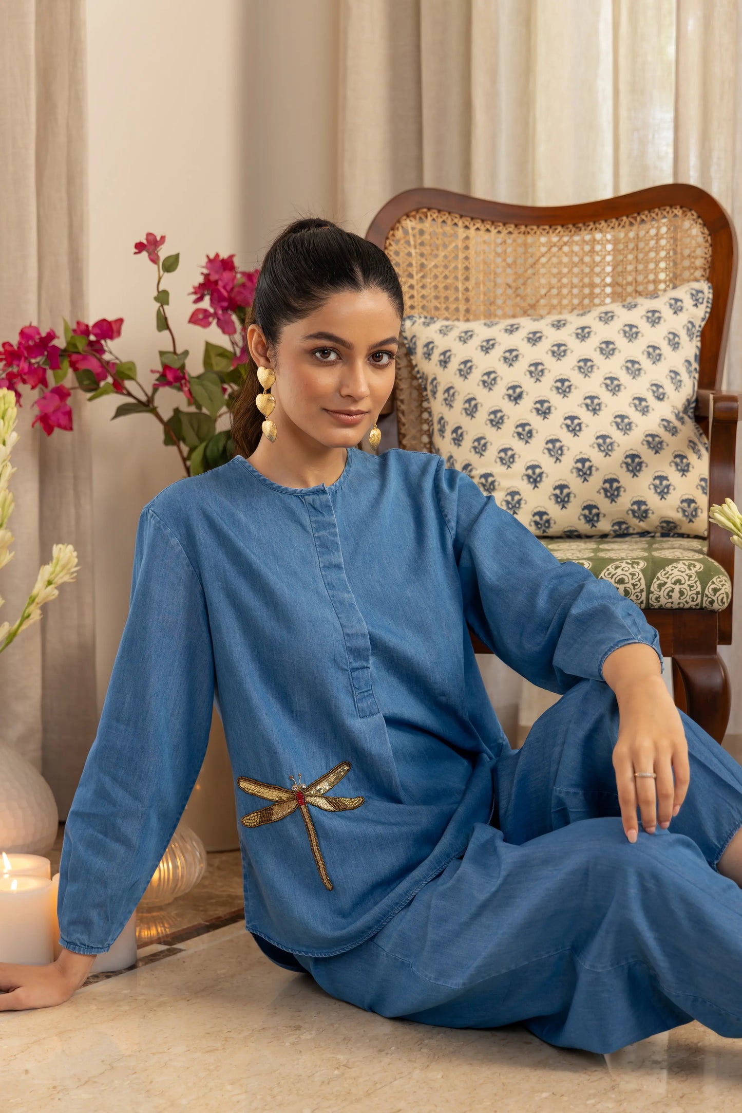 Olena Co-ord Pant Set Light Wash Dragonfly