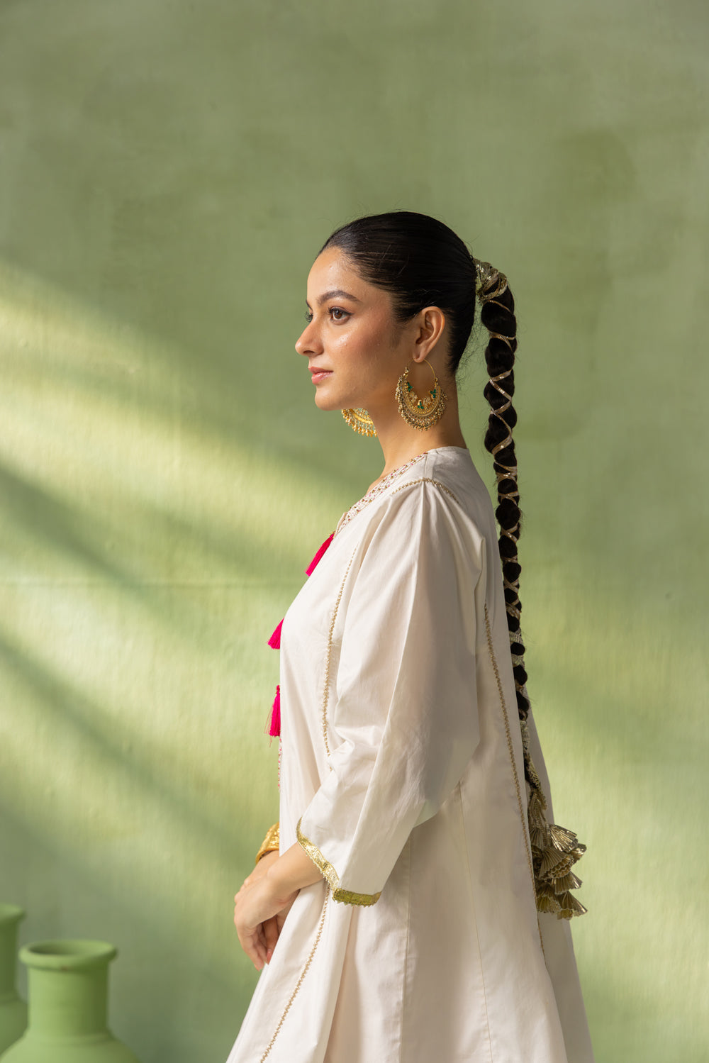Reva Kurta Salwar Set Off White and Pink Tassel Bloom