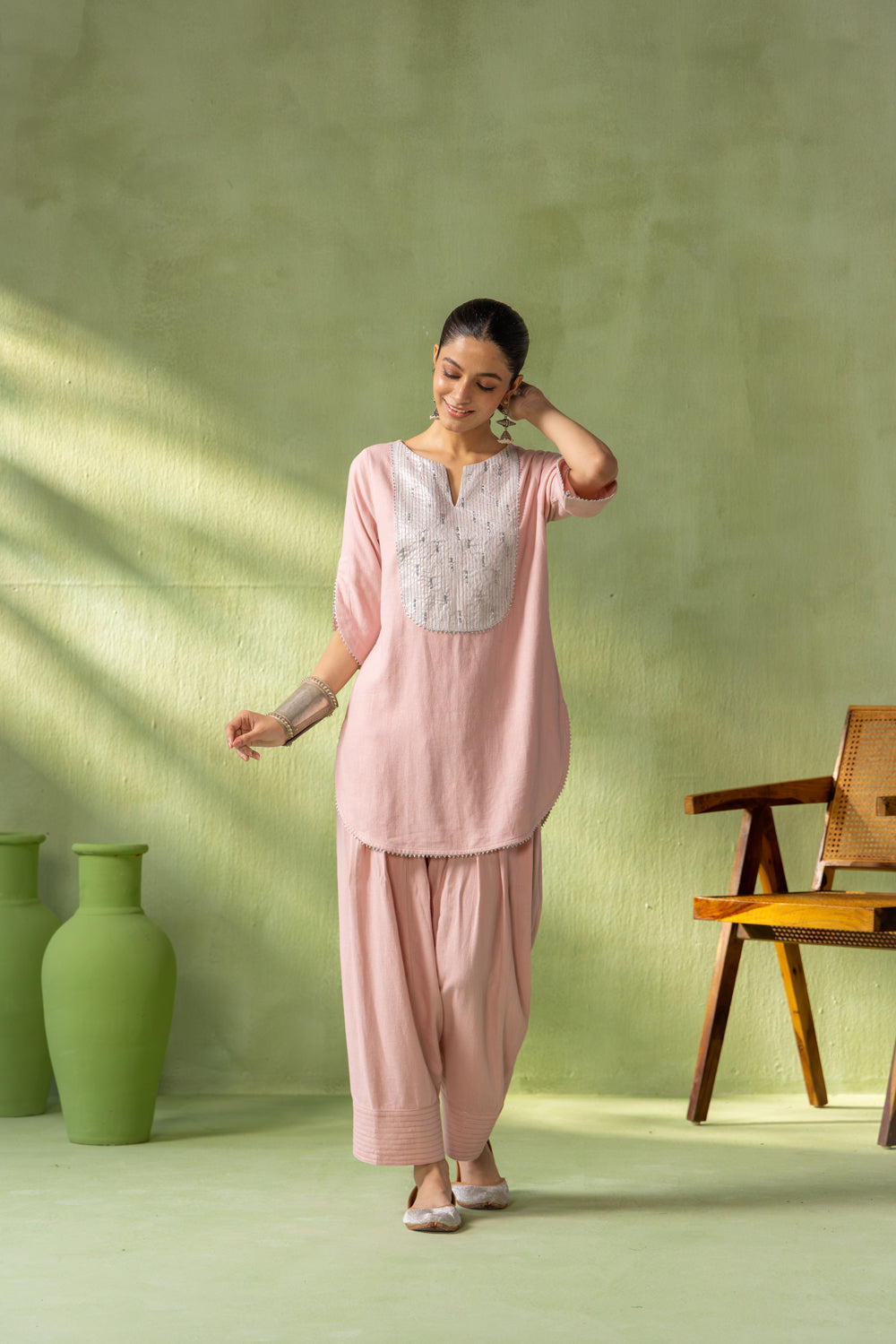 Mehr Kurta Farshi Set Light Pink Silver Rain