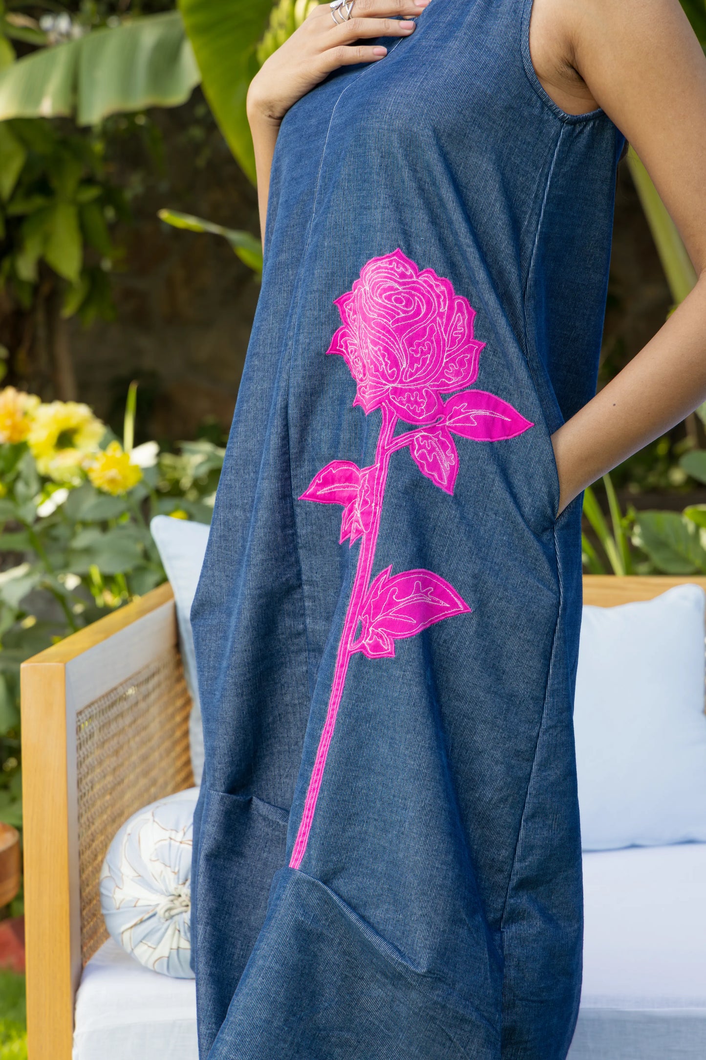 Halo Dress Navy Big Rose