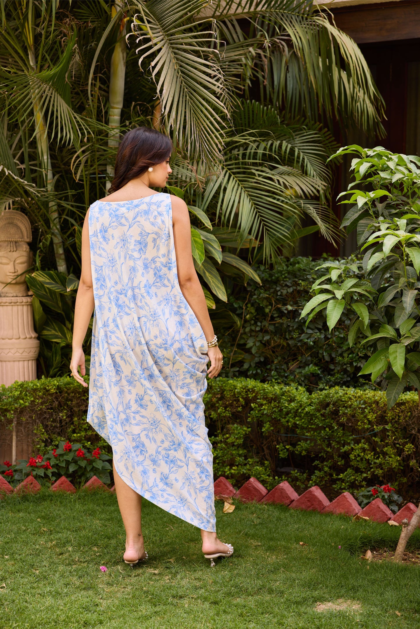 April Cowl Dress - Blue Printed