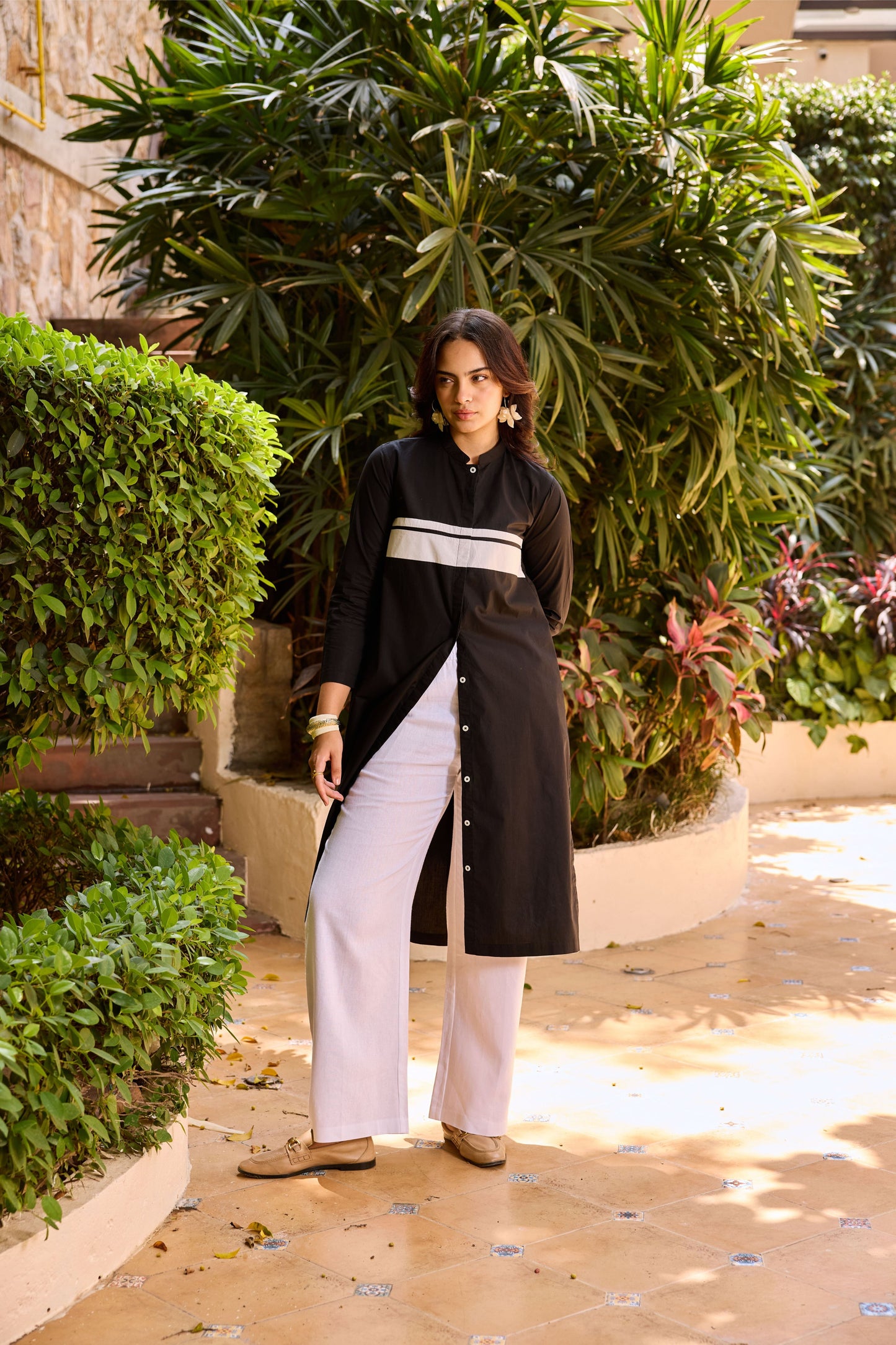 Lily Kurta Black with White Poplin Pants