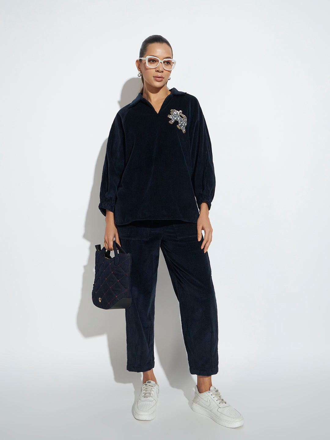 Aura Co-ord Pant Set Navy Chinese Tiger