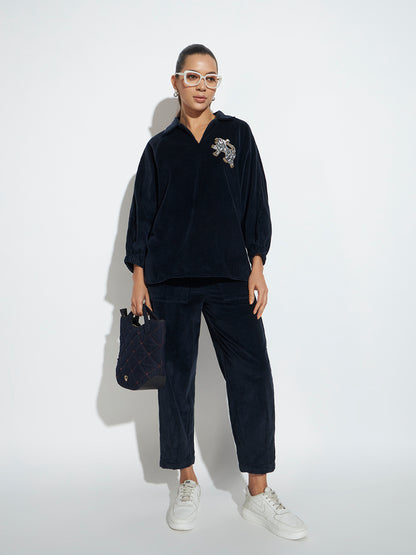 Aura Co-ord Pant Set Navy Chinese Tiger