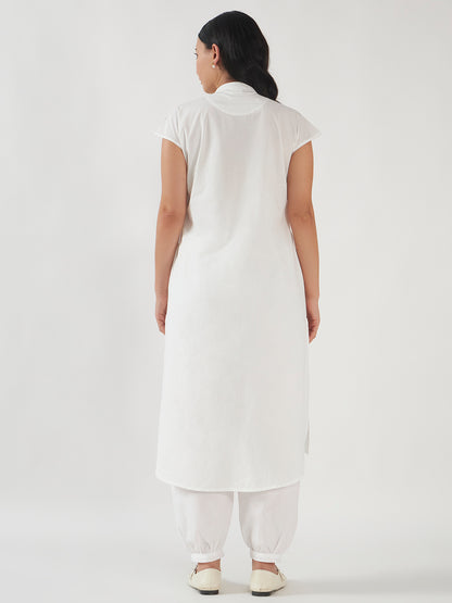 Daisy Embroidered Kurta Salwar Set - White