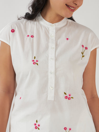 Daisy Embroidered Kurta Salwar Set - White