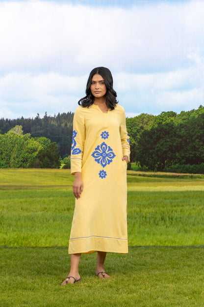 Abstra Kaftan Yellow Abstract Flower