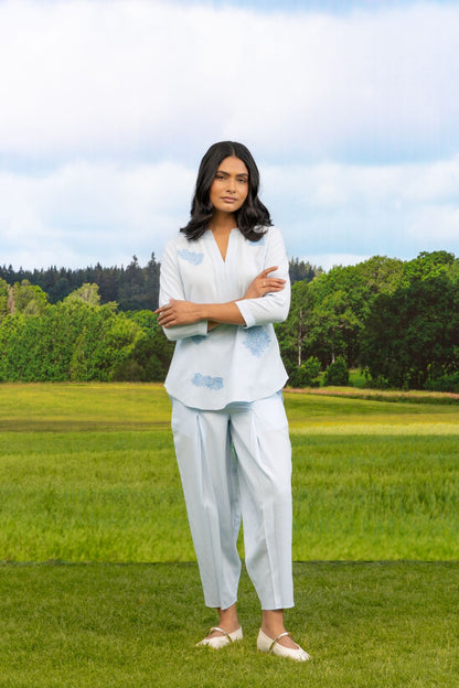 Malona Co-ord Pant Set Light Blue Whisper Boota