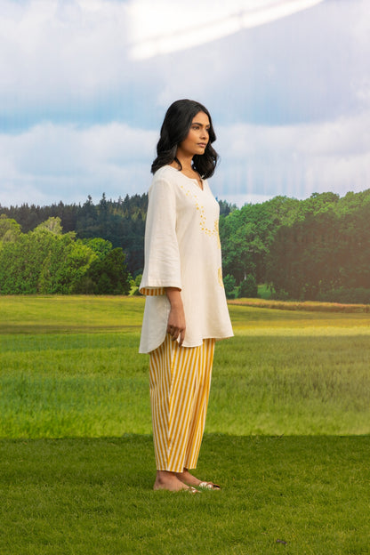 Mira Co-ord Pant Set Stripe Ivory Mustard Wild Bloom