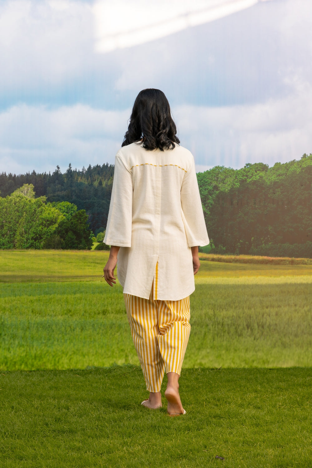 Mira Co-ord Pant Set Stripe Ivory Mustard Wild Bloom