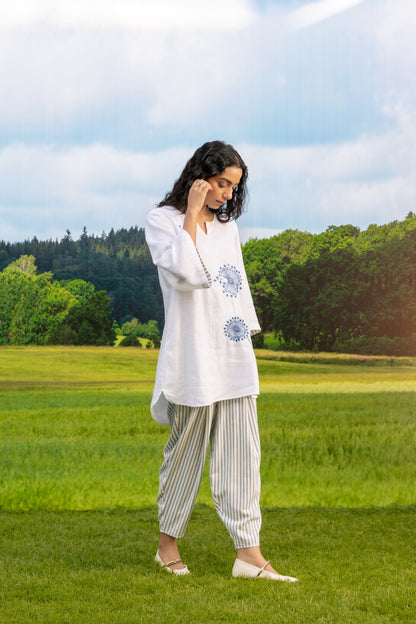 Mira Co-ord Pant Set Stripe White Navy Wild Bloom