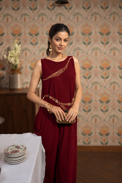 Starlight Dress Burgundy Sequin Wave