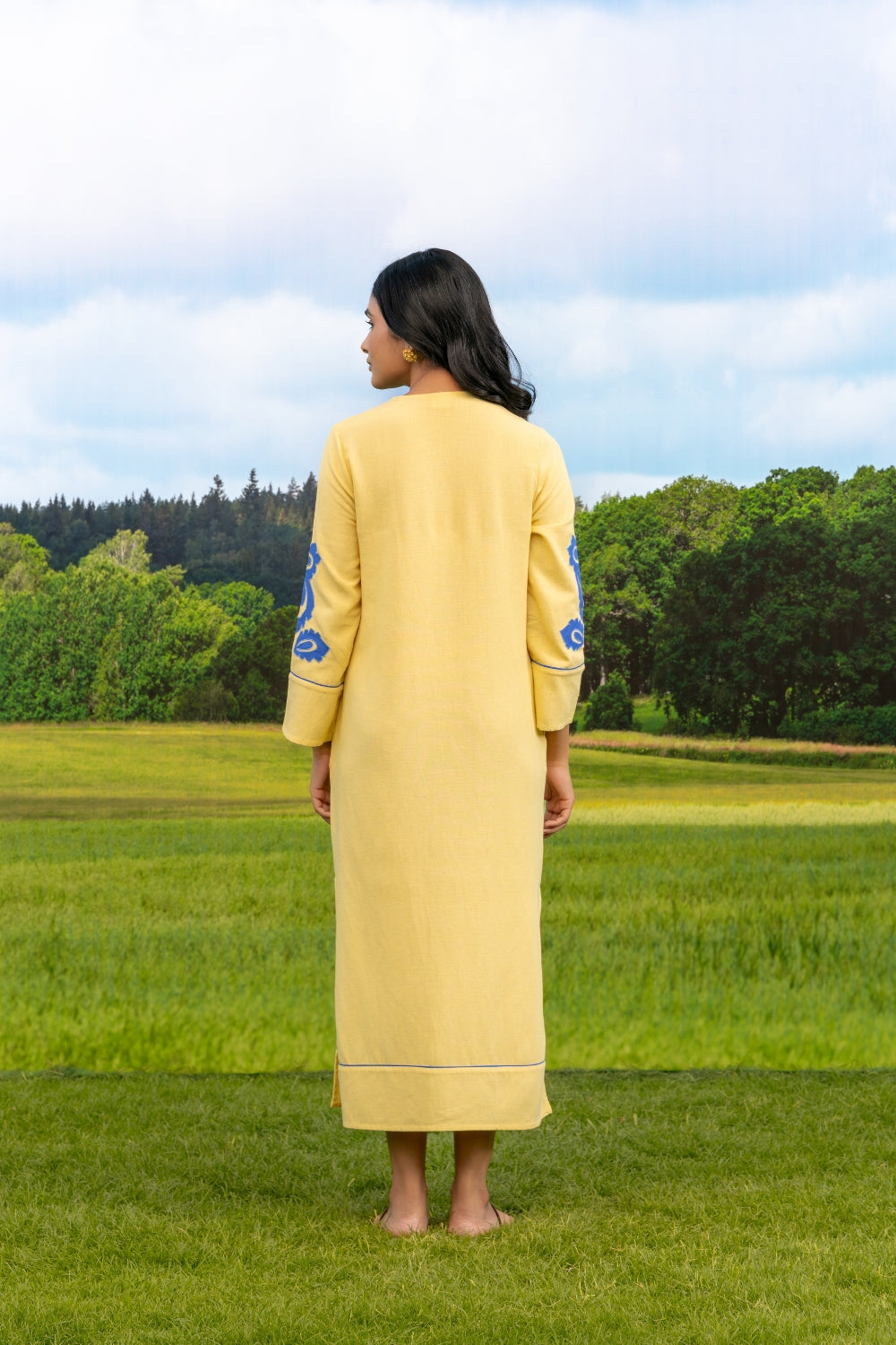 Abstra Kaftan Yellow Abstract Flower