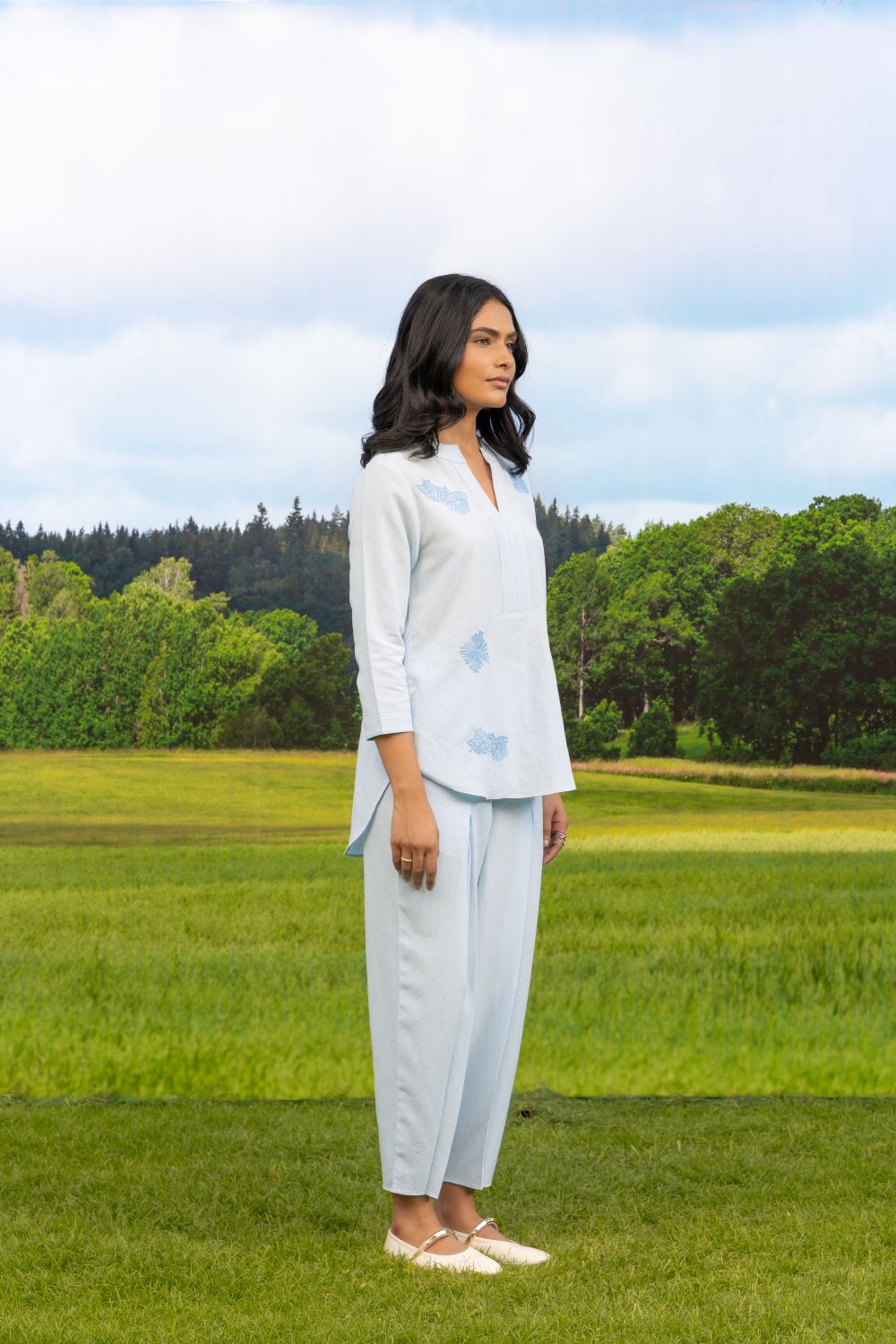 Malona Co-ord Pant Set Light Blue Whisper Boota