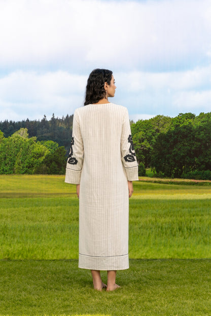 Abstra Kaftan Stripe Black Ivory Abstract Flower