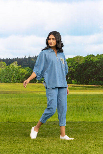 Aura Zipper Co-ord Pant Set Light Wash Botan