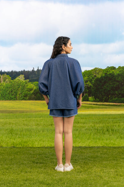 Aura Zipper Co-ord Short Set Dark Wash Botan