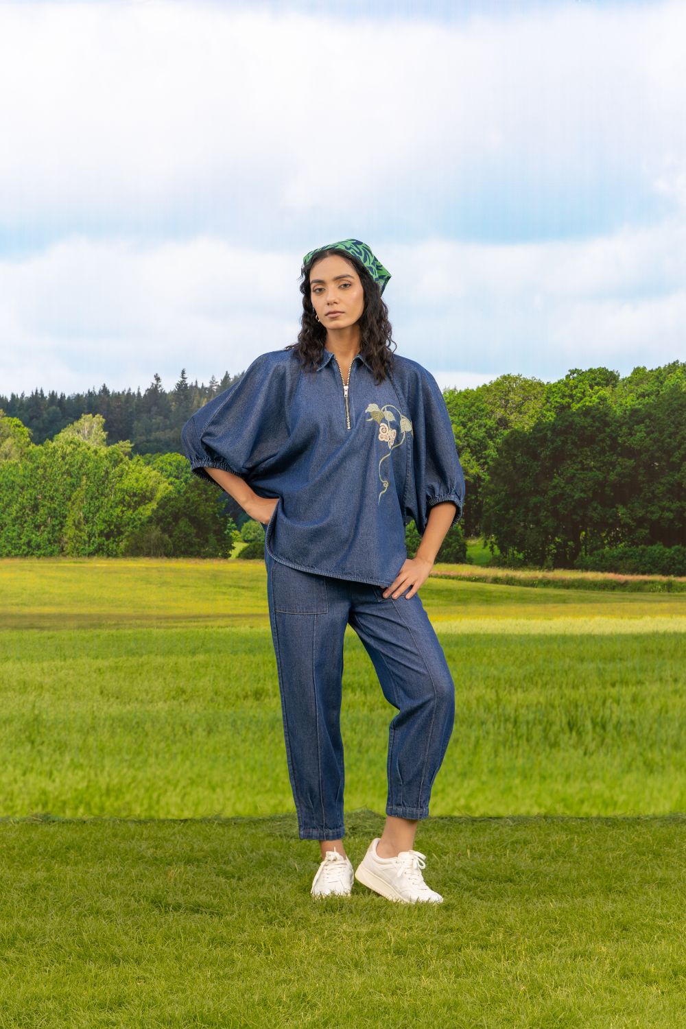 Aura Zipper Co-ord Pant Set Dark Wash Botan