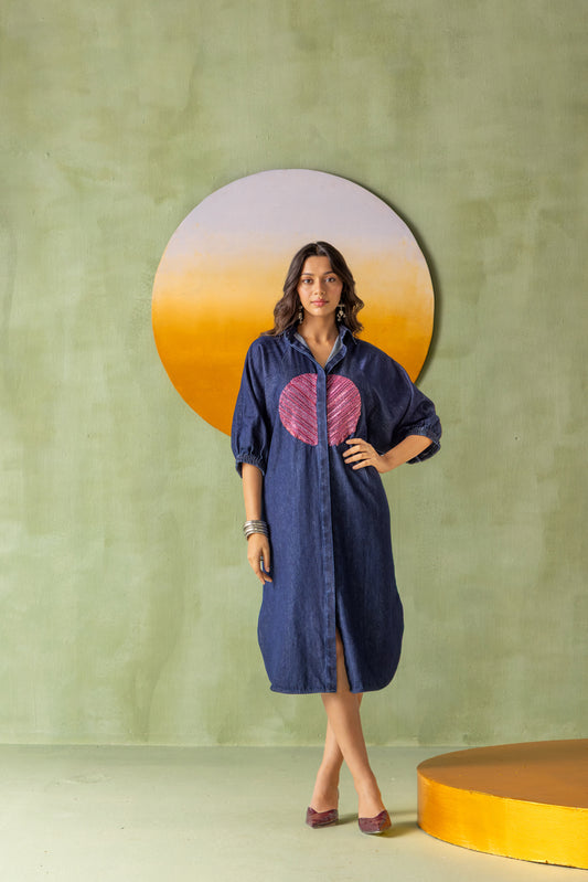 Dia Dress Dark Wash Split Circle