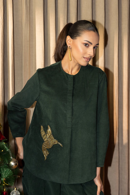 Olena Co-ord Pant Set Dark Green Humming bird