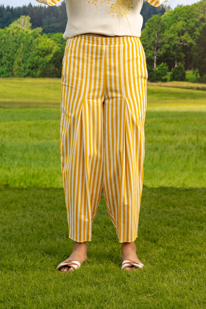 Mira Co-ord Pant Set Stripe Ivory Mustard Wild Bloom