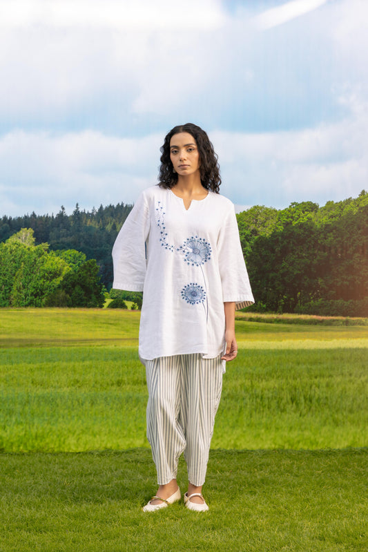 Mira Co-ord Pant Set Stripe White Navy Wild Bloom