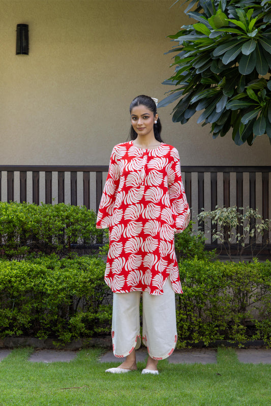 NOOR ERA - KURTA AND PANT SET RED IVORY