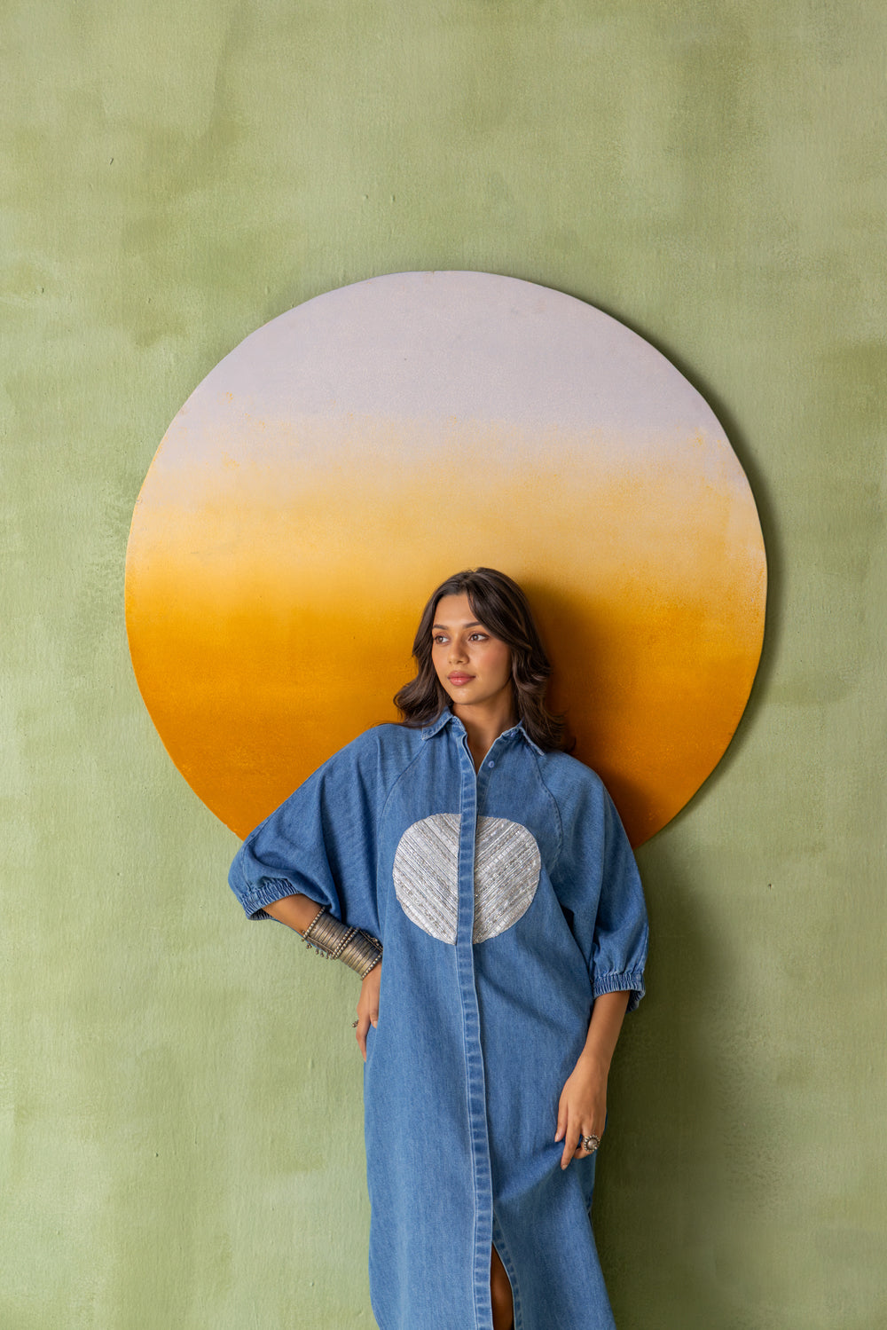 Dia Dress Light Wash Split Circle