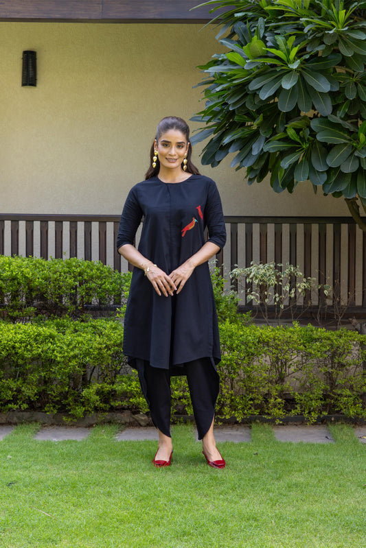 Nora Dhoti Pant Cord Set With Embroidery BLACK