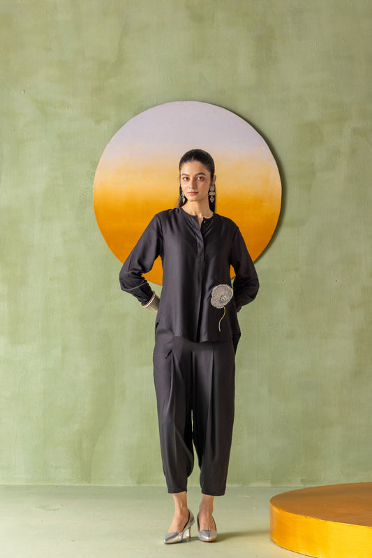 Olena Co-ord Pant Set Black Silver Poppy