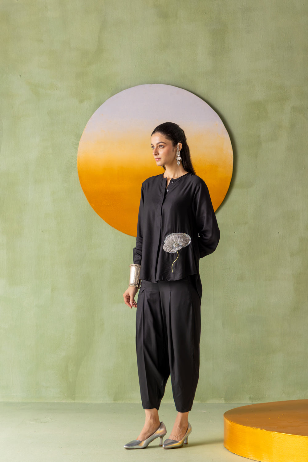 Olena Co-ord Pant Set Black Silver Poppy