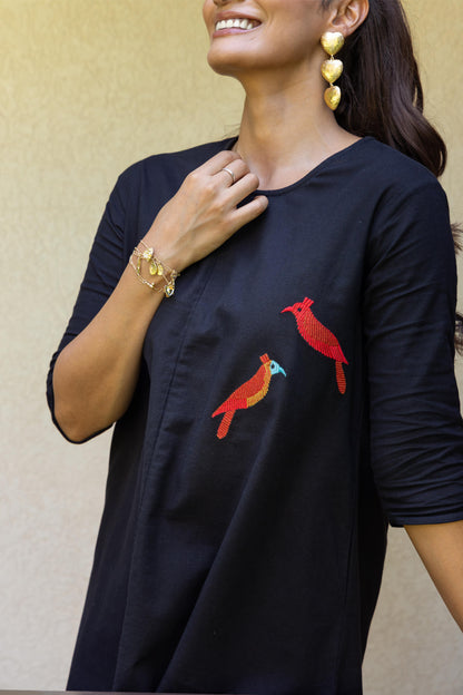 Nora Dhoti Pant Cord Set With Embroidery BLACK