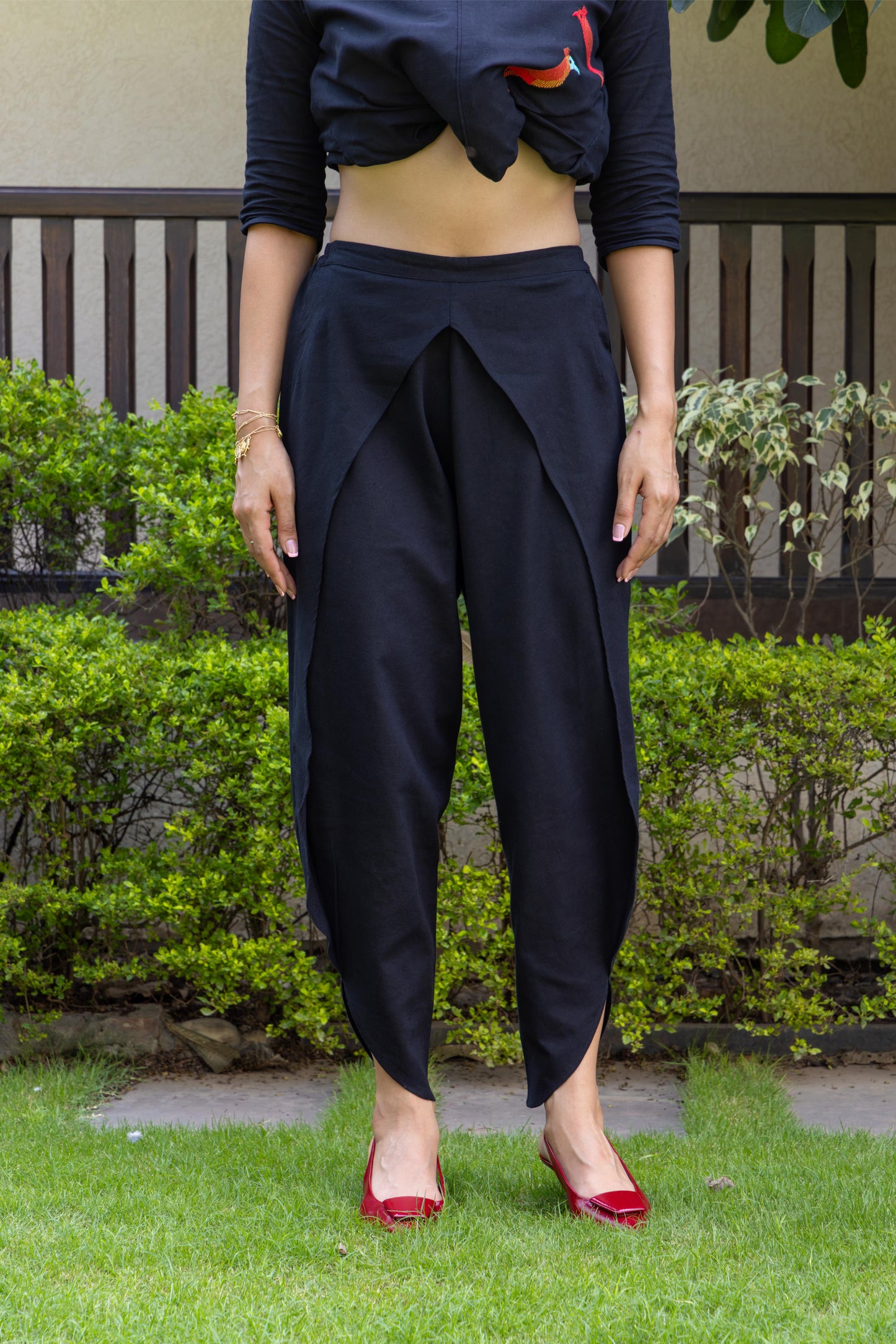Nora Dhoti Pant Cord Set With Embroidery BLACK