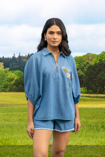 AURA ZIPPER - BOTAN - DENIM SHIRT LIGHT