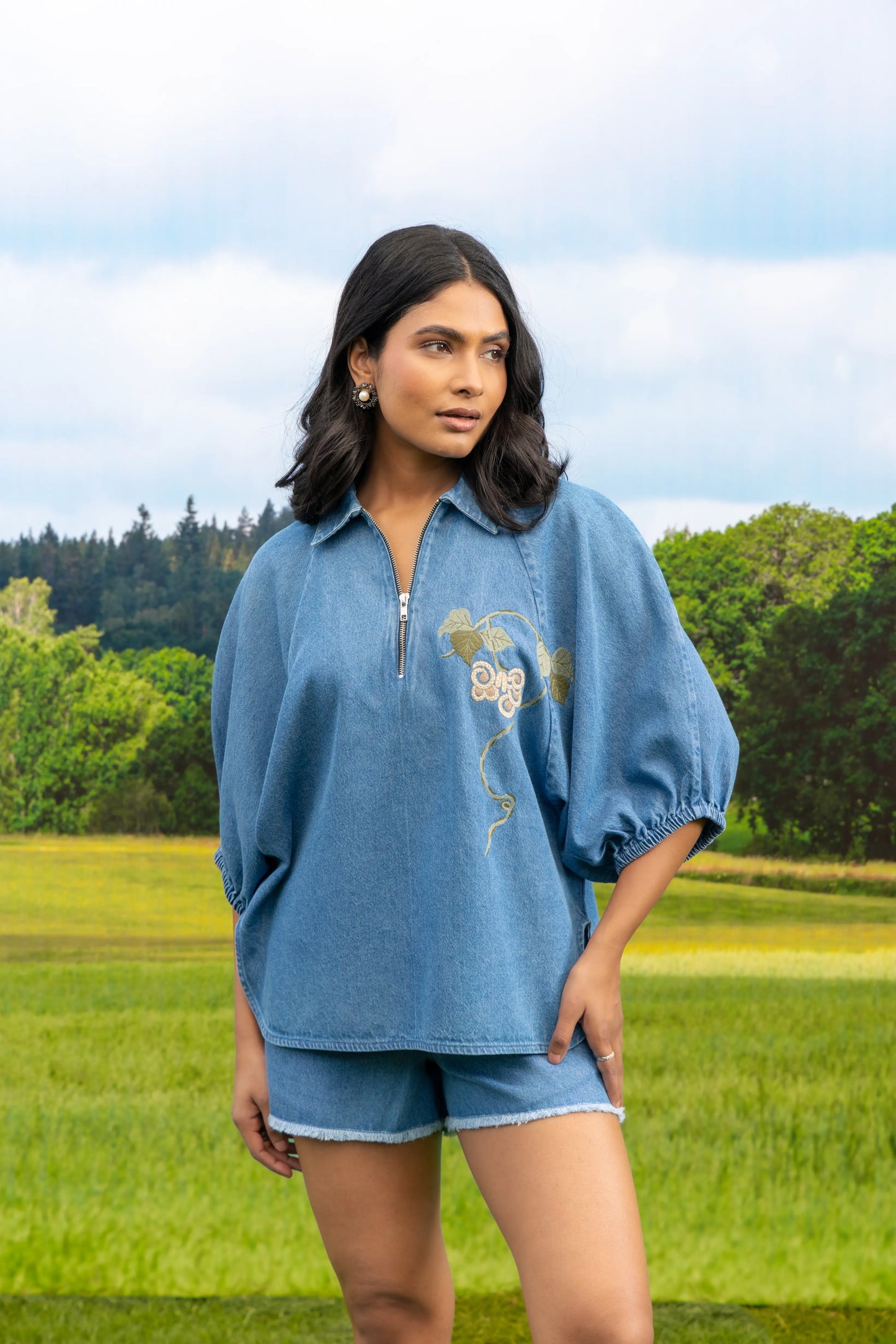 AURA ZIPPER - BOTAN - DENIM SHIRT LIGHT