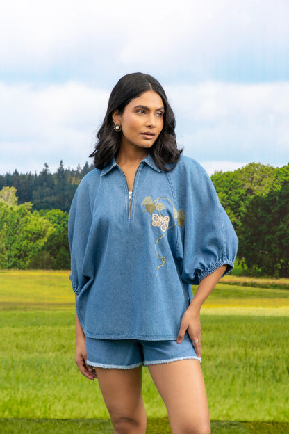 AURA ZIPPER - BOTAN - DENIM SHIRT LIGHT