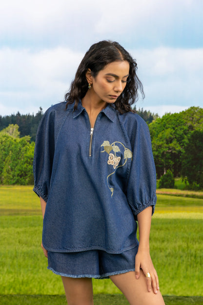 Aura Zipper Shirt Dark Wash Botan