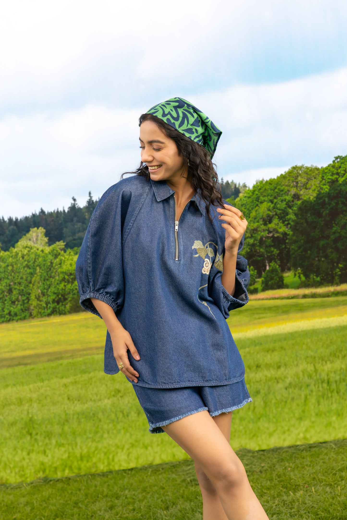 Aura Zipper Shirt Dark Wash Botan