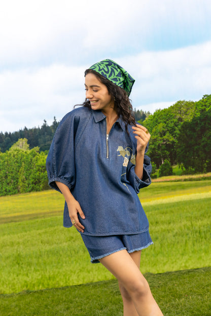 Aura Zipper Shirt Dark Wash Botan