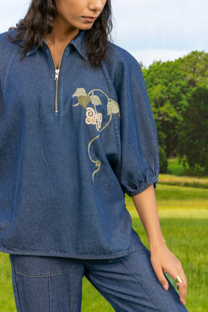 Aura Zipper Shirt Dark Wash Botan