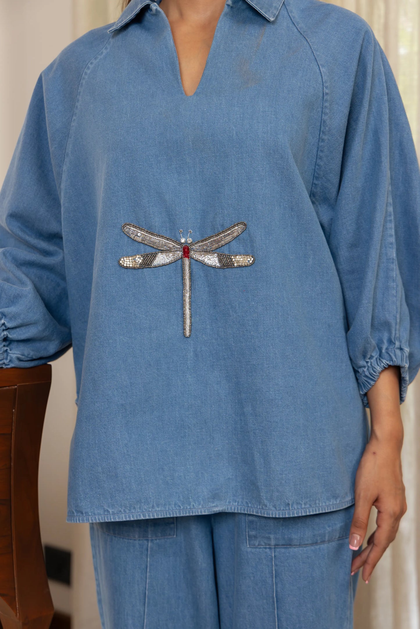 Aura Co-ord Pant Set Light Wash Dragonfly