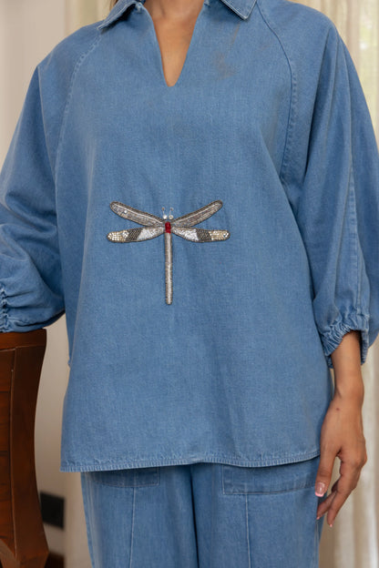 Aura Co-ord Pant Set Light Wash Dragonfly