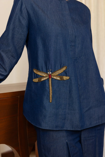 Olena Co-ord Pant Set Dark Wash Dragonfly