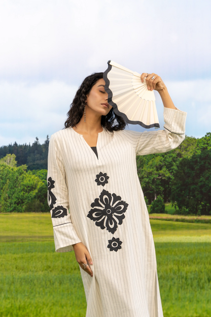 Abstra Kaftan Stripe Black Ivory Abstract Flower